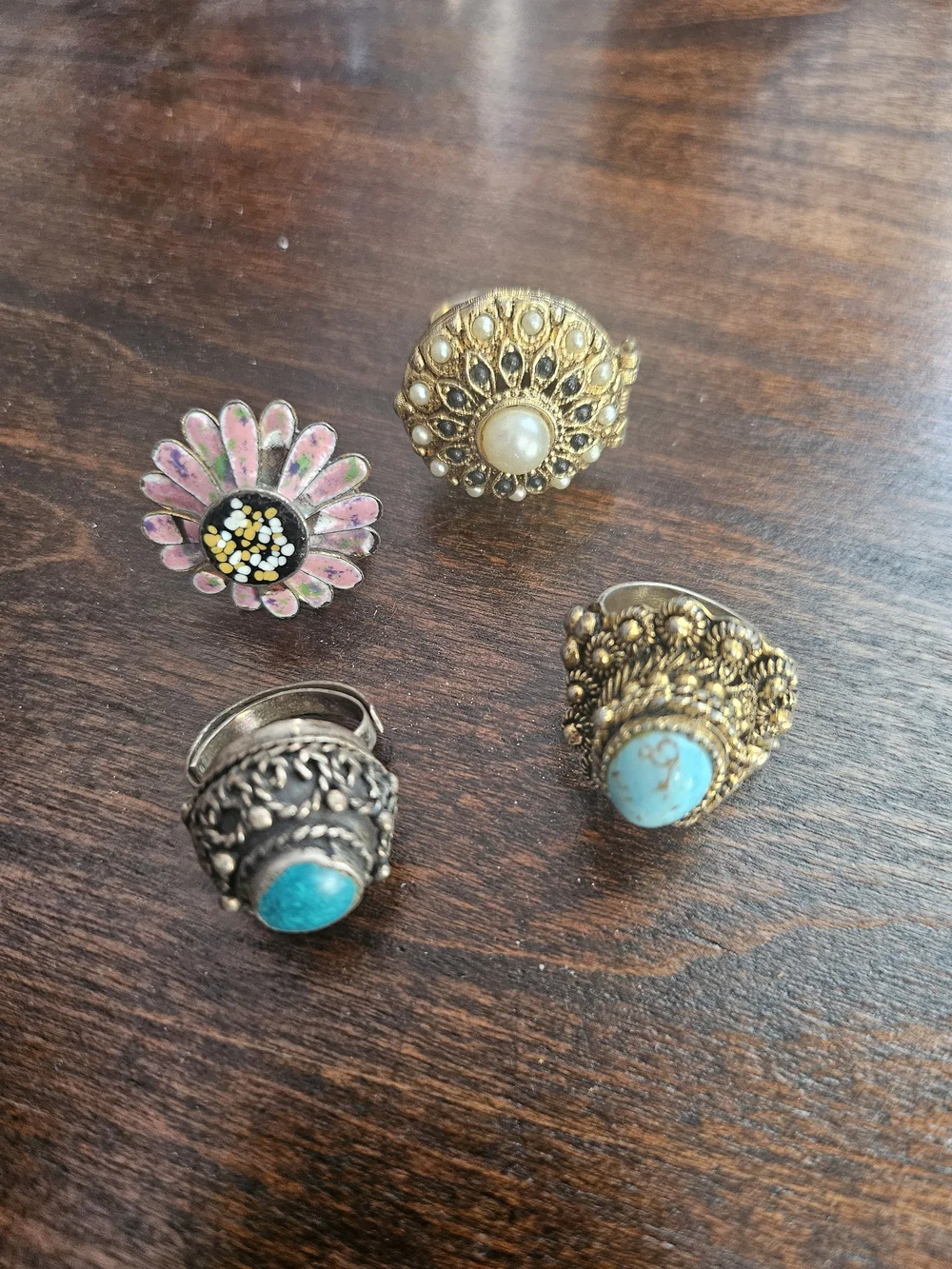 Boho Mixed Metal and Turquoise Statement Rings - Set of 4 - Picture 1 of 10